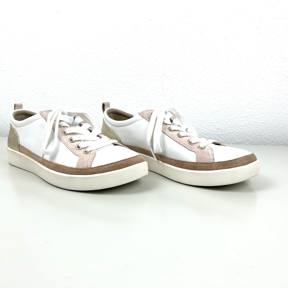 Vionic Womens 8 Wide Nappa Style Sneakers Clean Girl Neutral Gold Comfort Casual